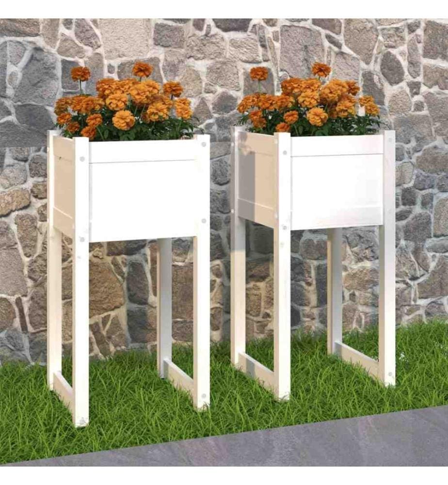 Jardinières 2 pcs Blanc 40x40x81 cm Bois massif de pin