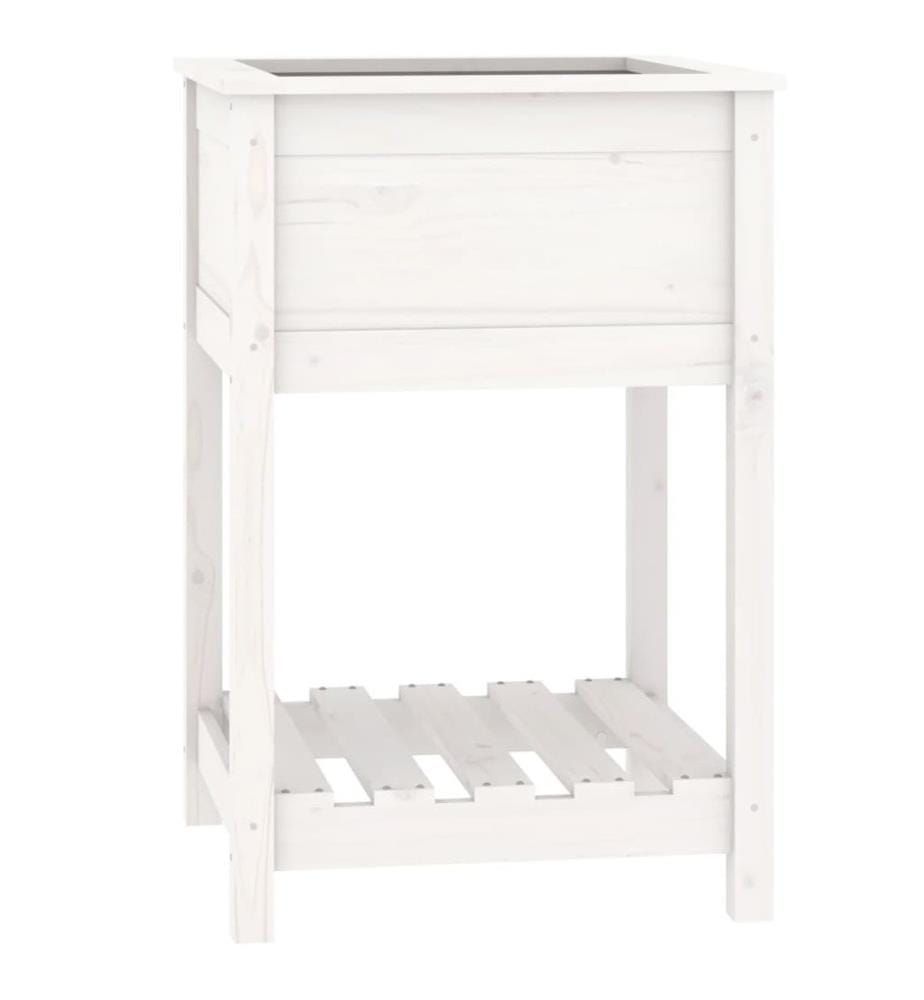 Jardinière avec étagère Blanc 54x54x81 cm Bois massif de pin