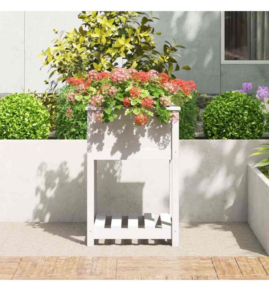 Jardinière avec étagère Blanc 54x54x81 cm Bois massif de pin