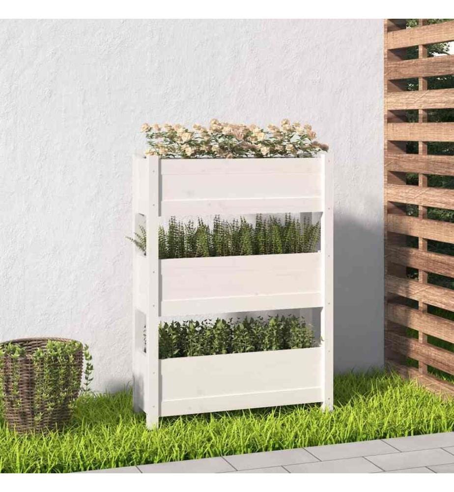 Jardinière Blanc 77x25x104,5 cm Bois massif de pin