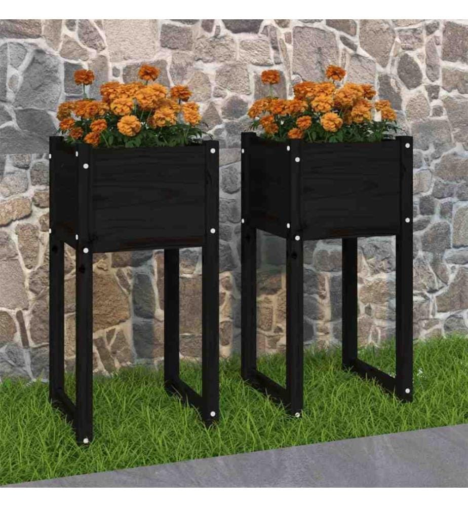 Jardinières 2 pcs Noir 40x40x81 cm Bois massif de pin