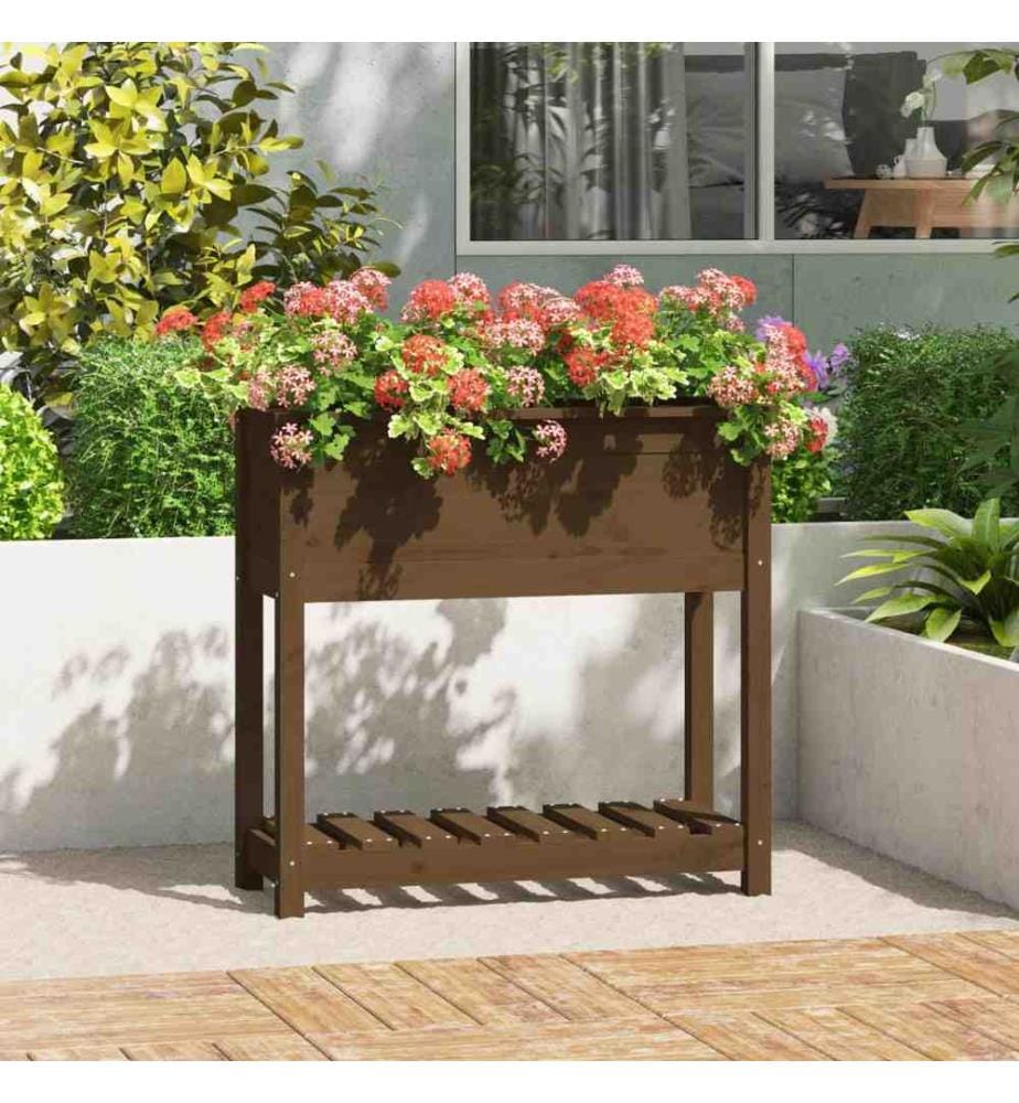 Jardinière avec étagère Marron miel 82,5x34,5x81 cm Bois de pin