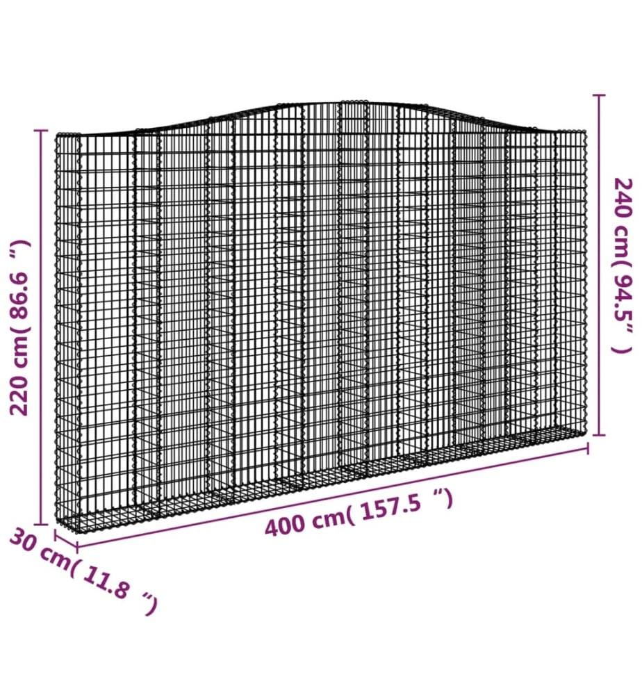 Panier de gabions arqué 400x30x220/240 cm Fer galvanisé