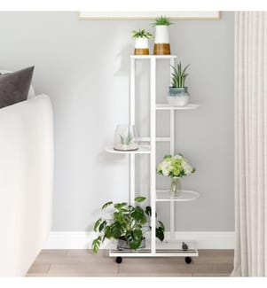 Blumenständer 5-Etagen mit Rollen 44x23x100 cm Weiss Eisen