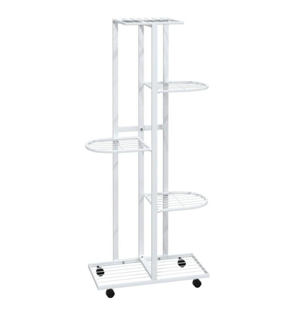 Blumenständer 5-Etagen mit Rollen 44x23x100 cm Weiss Eisen