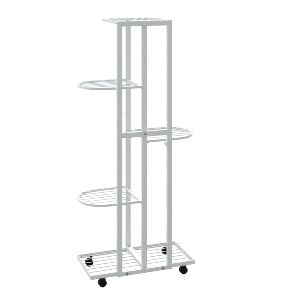 Blumenständer 5-Etagen mit Rollen 44x23x100 cm Weiss Eisen