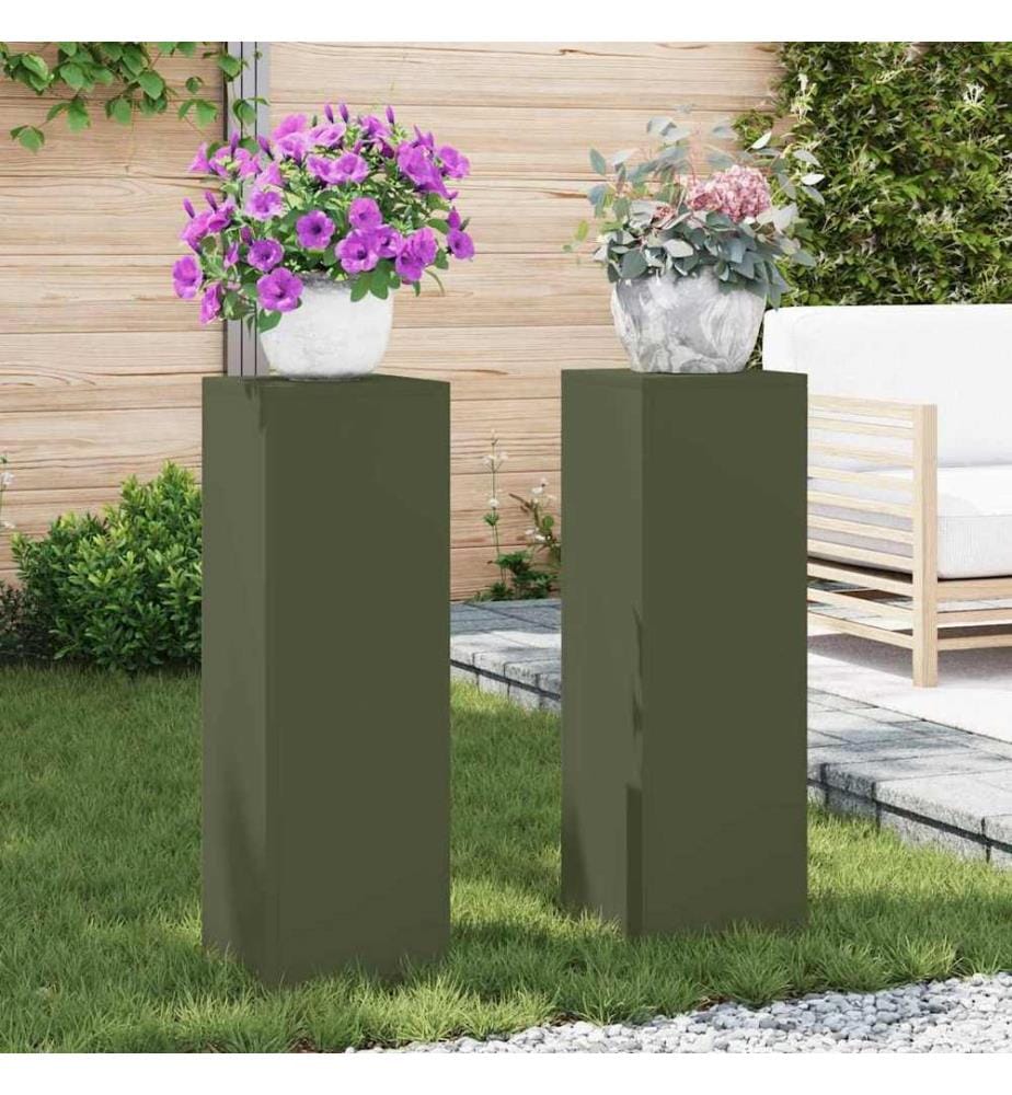 Support de Plante 2 pcs Vert olive 24 x 24 x 75 cm Acier