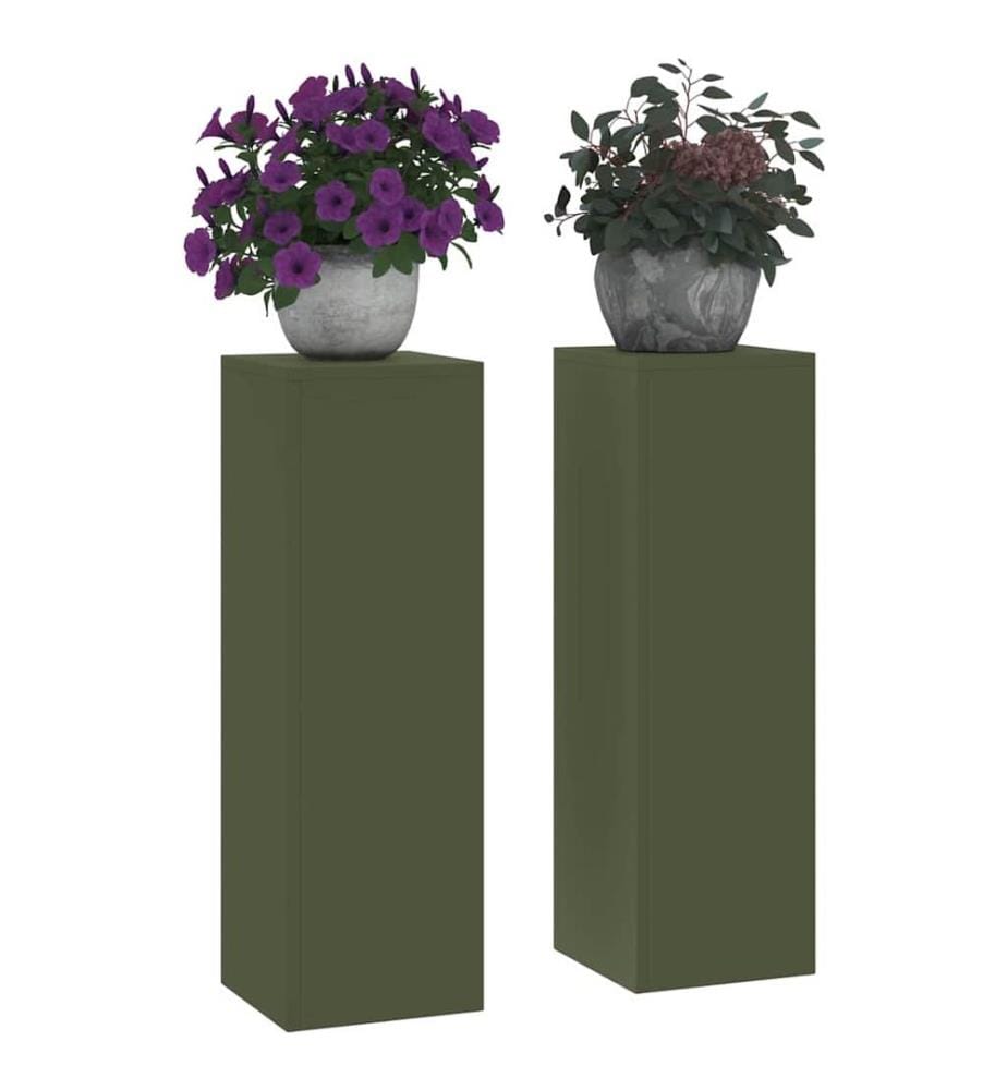 Support de Plante 2 pcs Vert olive 24 x 24 x 75 cm Acier
