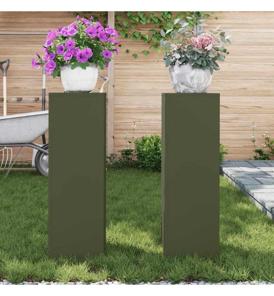 Support de Plante 2 pcs Vert olive 24 x 24 x 75 cm Acier
