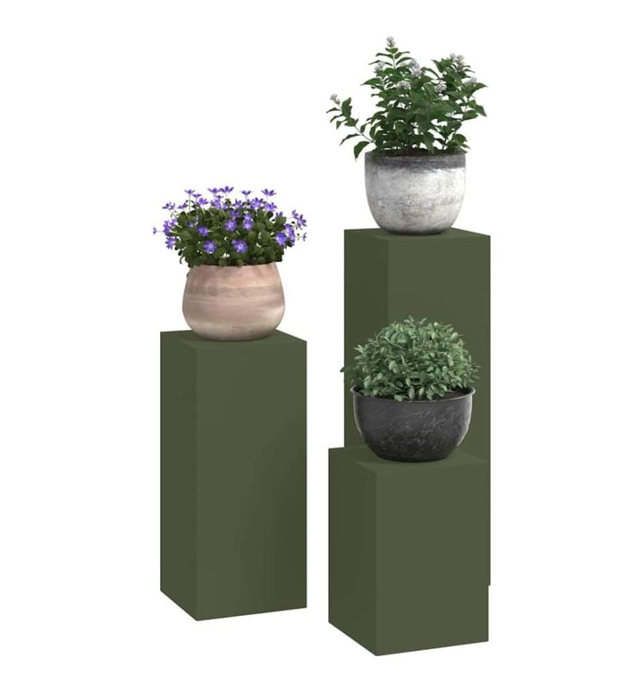 Support de Plante 3 pcs Vert olive Acier