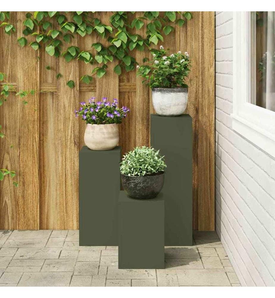 Support de Plante 3 pcs Vert olive Acier