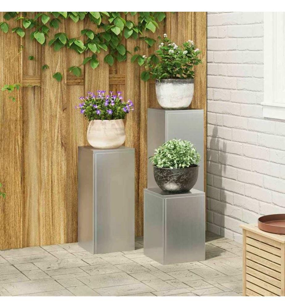 Support de Plante 3 pcs Argent Acier galvanisé