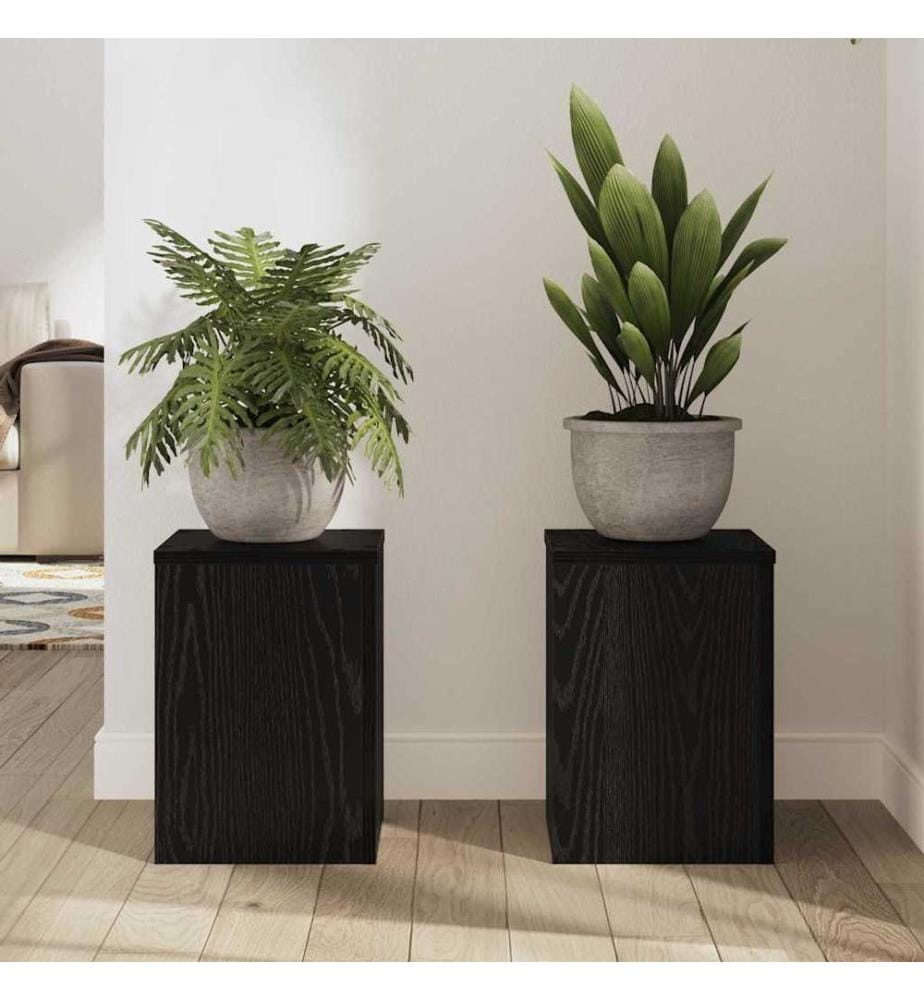 Pflanzenständer 2 pcs Schwarz Eichen-Optik 25 x 25 x 35 cm