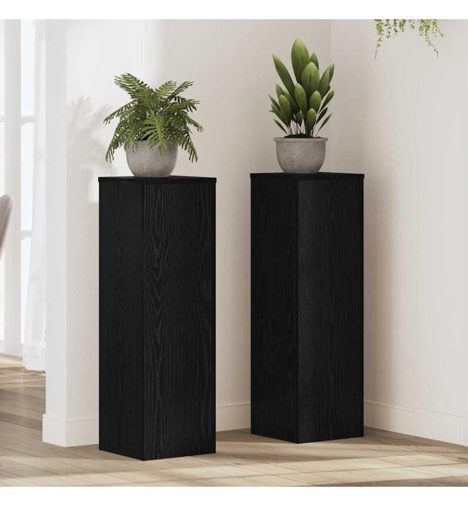 Pflanzenständer 2 pcs Schwarz Eichen-Optik 25 x 25 x 80 cm
