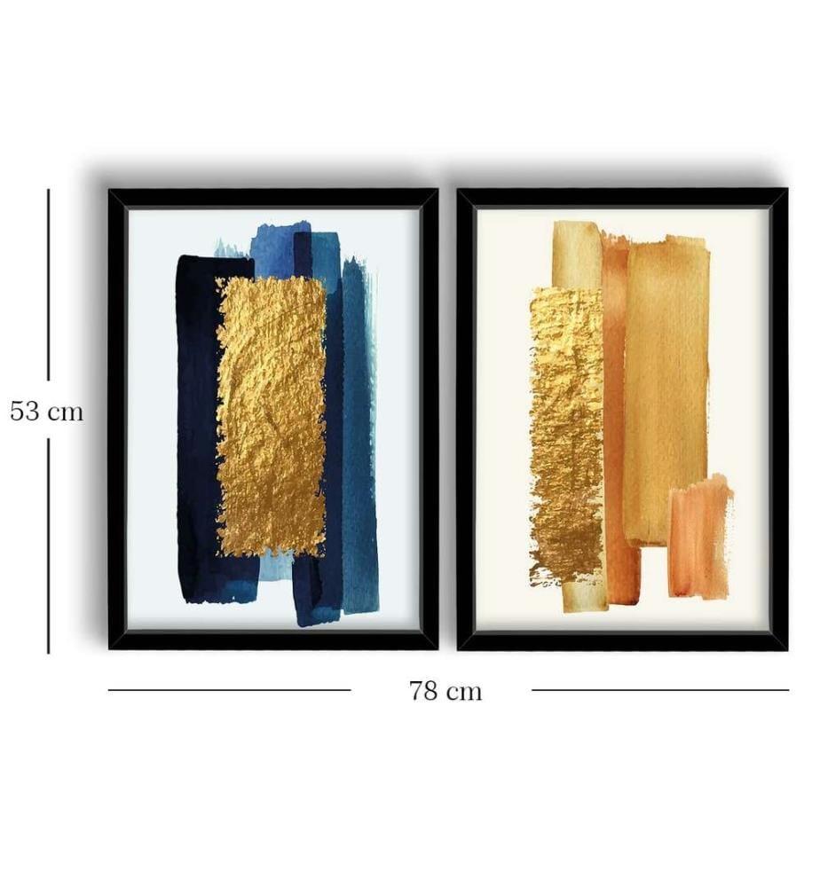 Tableau décoratif encadré en MDF, 2 pièces, or orange bleu marine, MDF, encadrement en bois