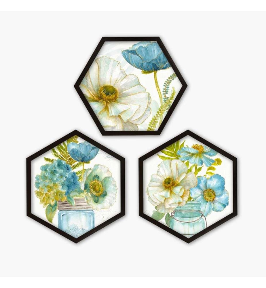 Tableau décoratif encadré, 3 pièces, multicolore, MDF, cadre en plastique