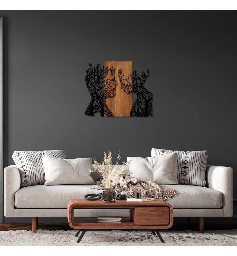 Dekoratives Wandaccessoire aus Holz, Walnuss Schwarz, 50% Holz - 50% Metall