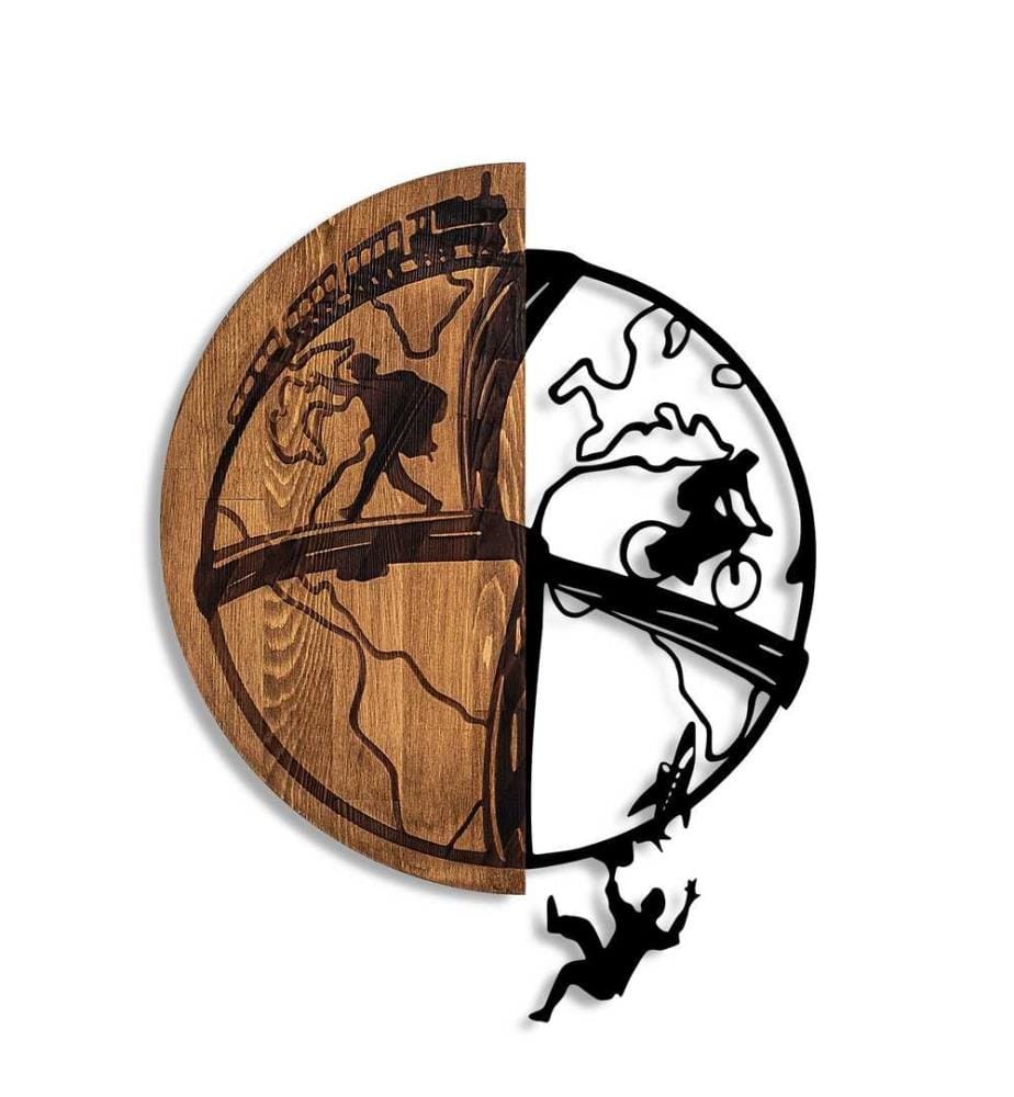 Dekoratives Wandzubehör aus Holz, Walnuss, Schwarz, 100% Holz - Metall