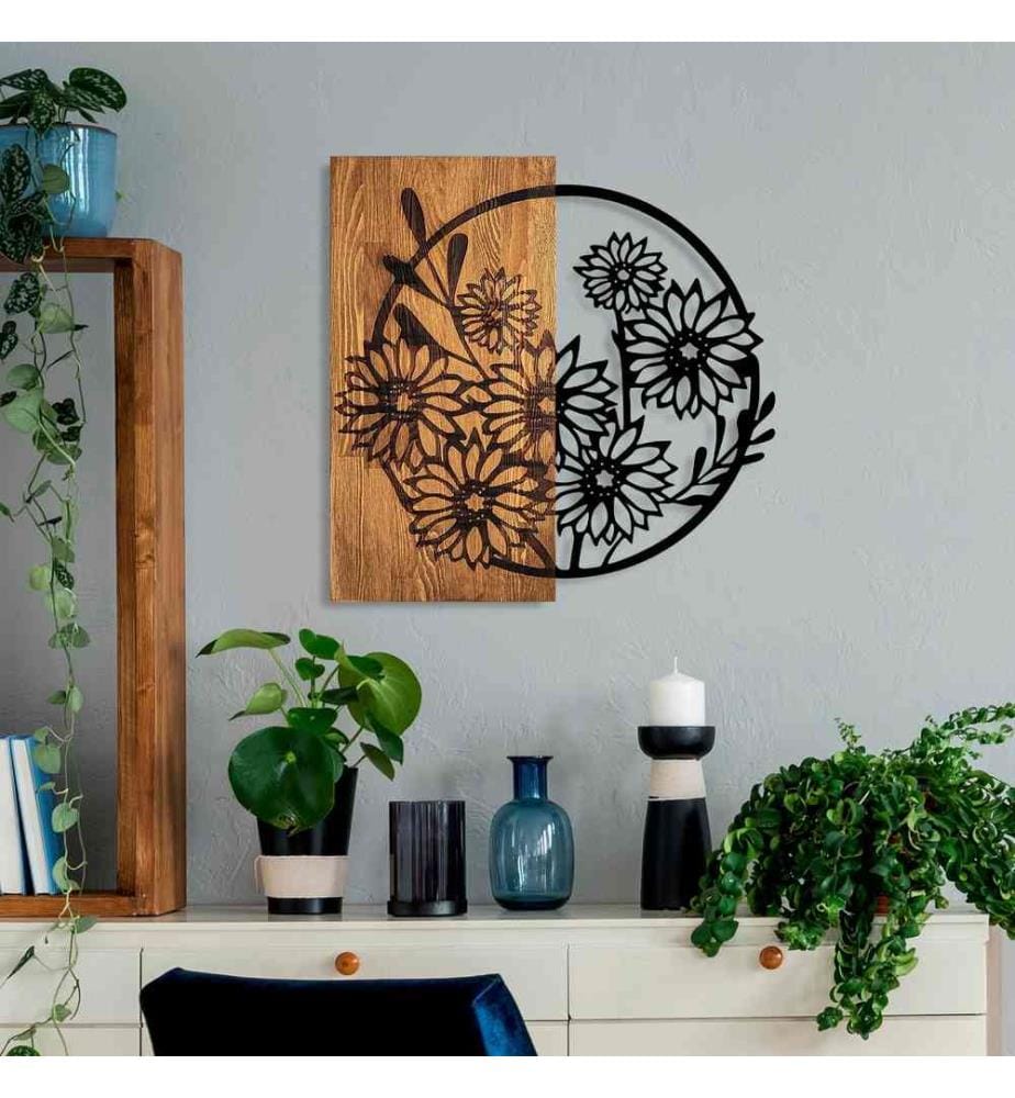Dekoratives Wandzubehör aus Holz, Walnuss, Schwarz, 100% Holz - Metall