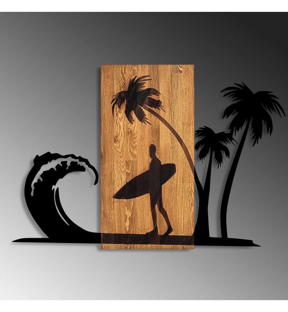 Dekoratives Wandzubehör aus Holz, Walnuss, Schwarz, 100% Holz - Metall