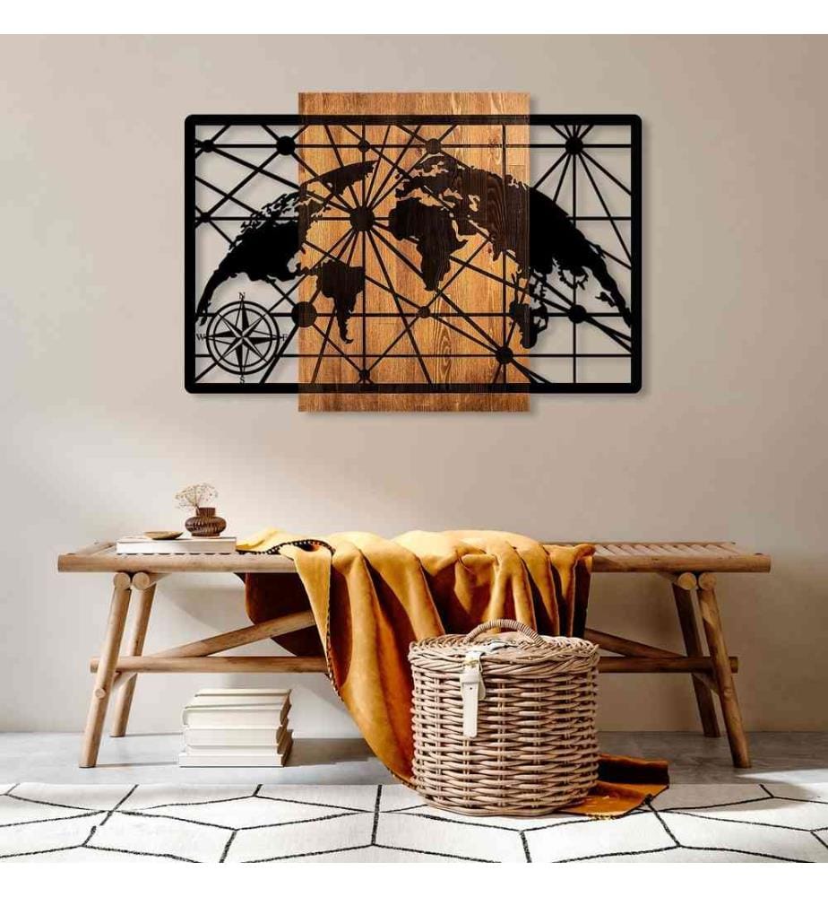 Dekoratives Wandzubehör aus Holz, Walnuss, Schwarz, 100% Holz - Metall