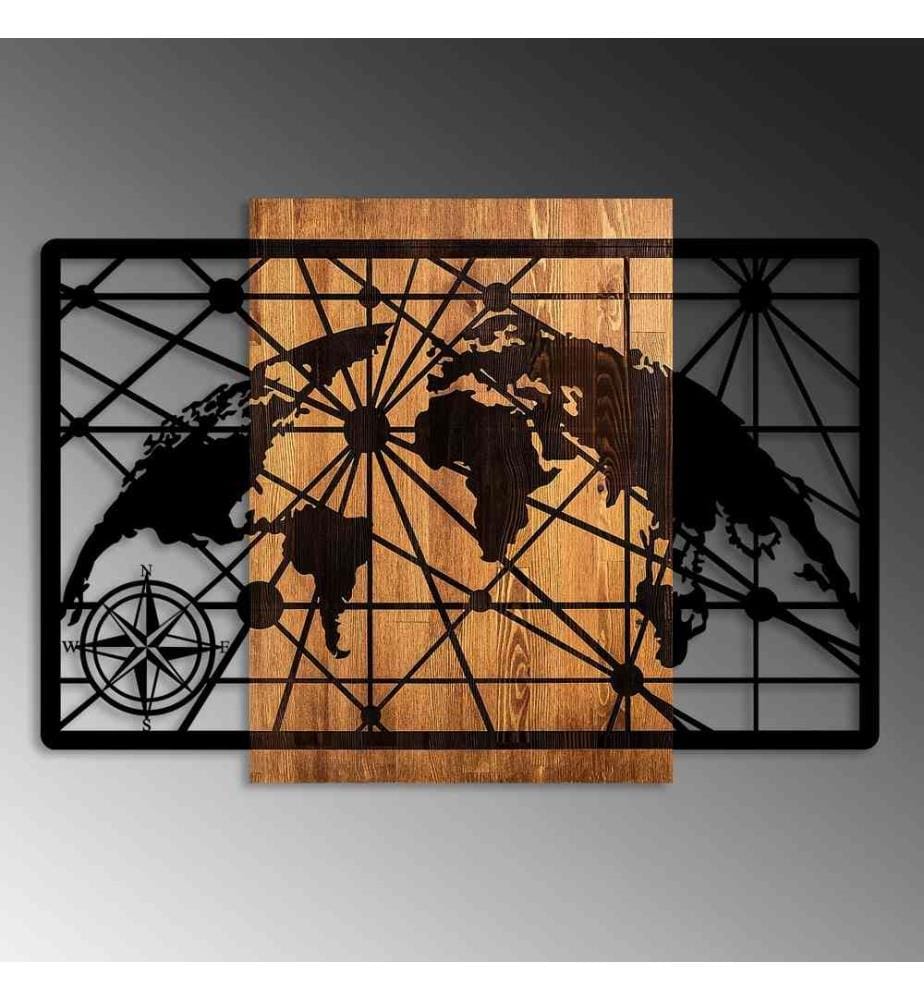 Dekoratives Wandzubehör aus Holz, Walnuss, Schwarz, 100% Holz - Metall
