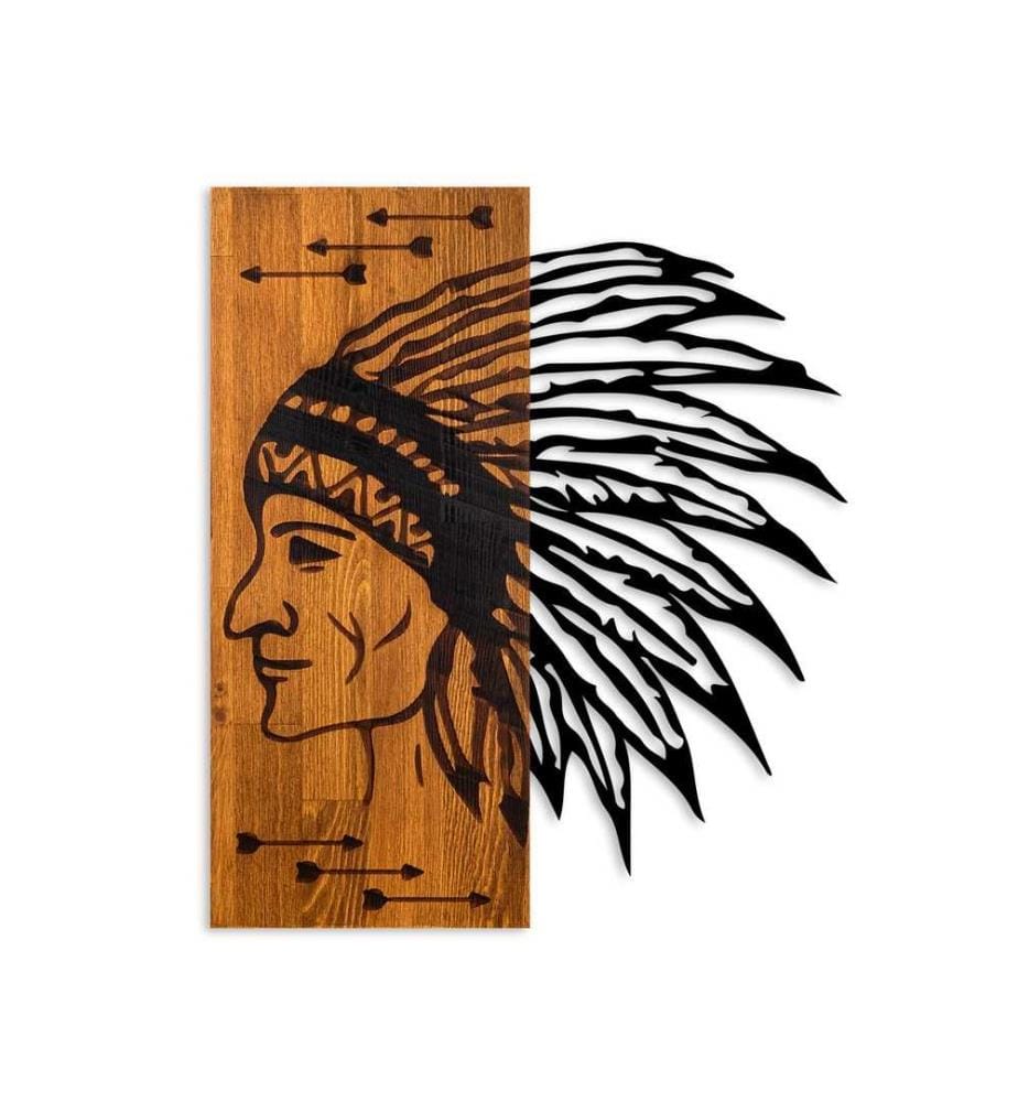 Dekoratives Wandzubehör aus Holz, Walnuss, Schwarz, 100% Holz - Metall