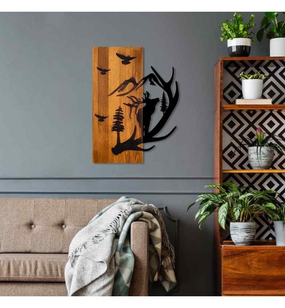 Dekoratives Wandzubehör aus Holz, Walnuss, Schwarz, 100% Holz - Metall