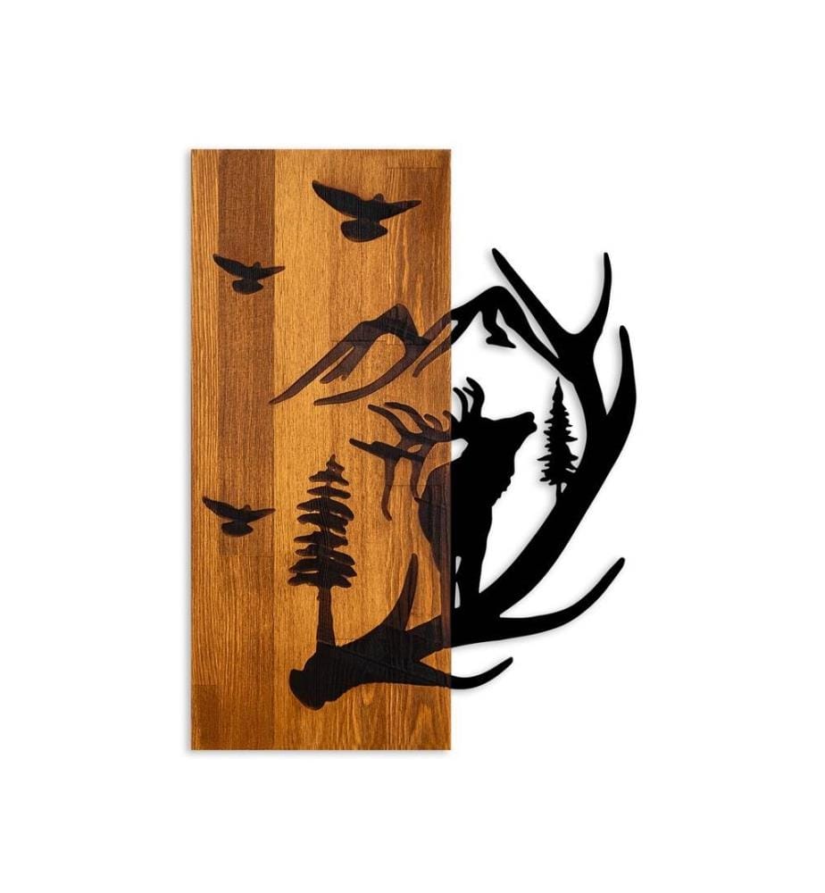 Dekoratives Wandzubehör aus Holz, Walnuss, Schwarz, 100% Holz - Metall