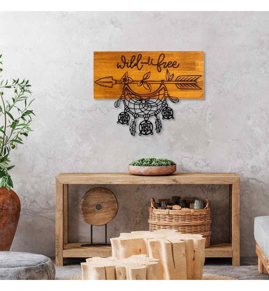 Dekoratives Wandzubehör aus Holz, Walnuss, Schwarz, 100% Holz - Metall