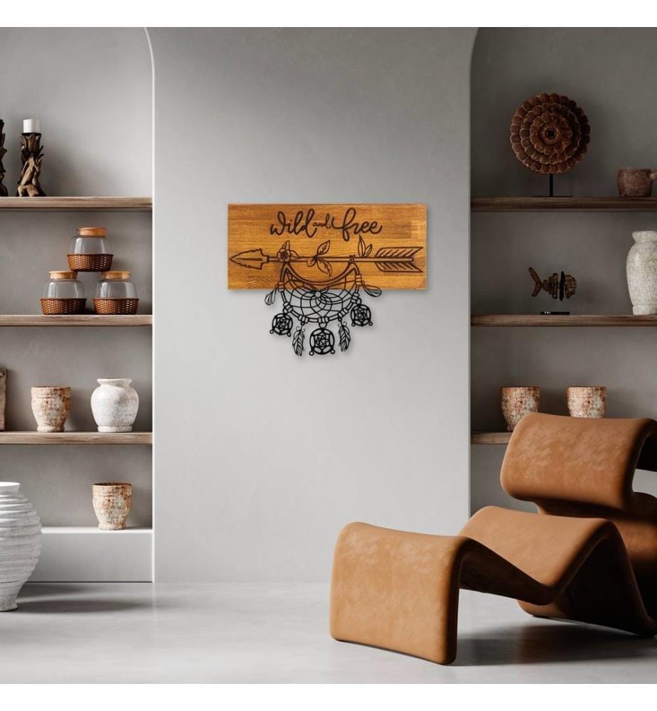 Dekoratives Wandzubehör aus Holz, Walnuss, Schwarz, 100% Holz - Metall