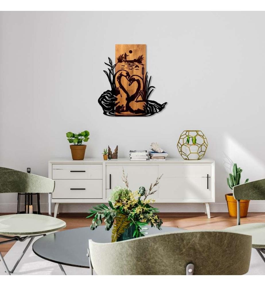 Dekoratives Wandaccessoire aus Holz, Nussbaum, Schwarz, 50% Holz - 50% Metall