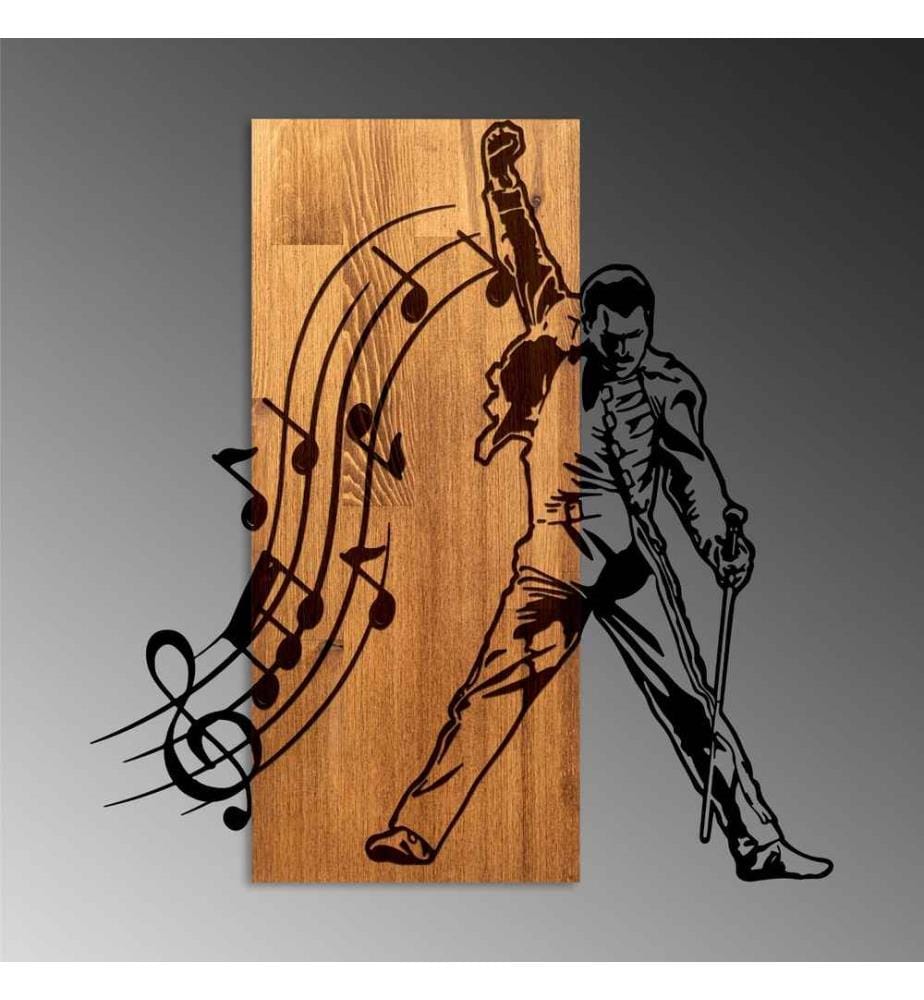 Dekoratives Wandaccessoire aus Holz, Nussbaum, Schwarz, 50% Holz - 50% Metall