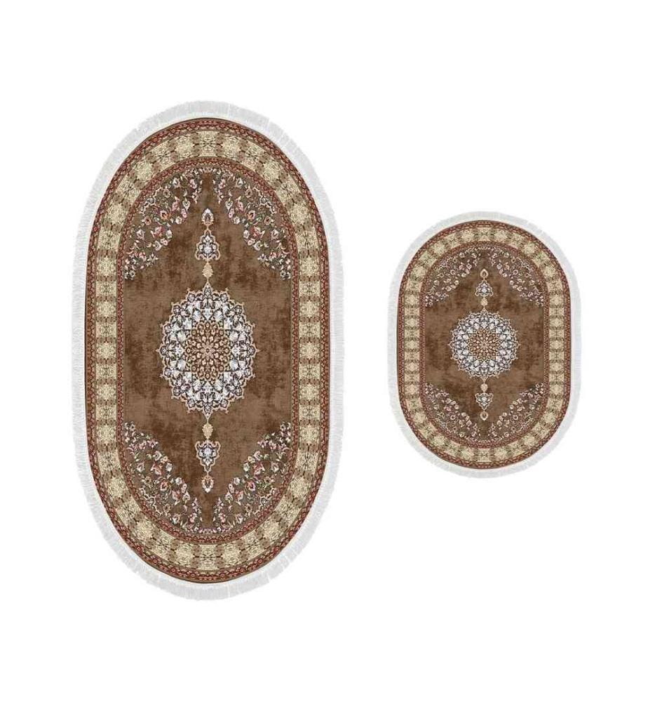 Bathmat Set, 2 Pieces, Beige, Mink, Red, White, 100% Polyester, Non-Slip Underside