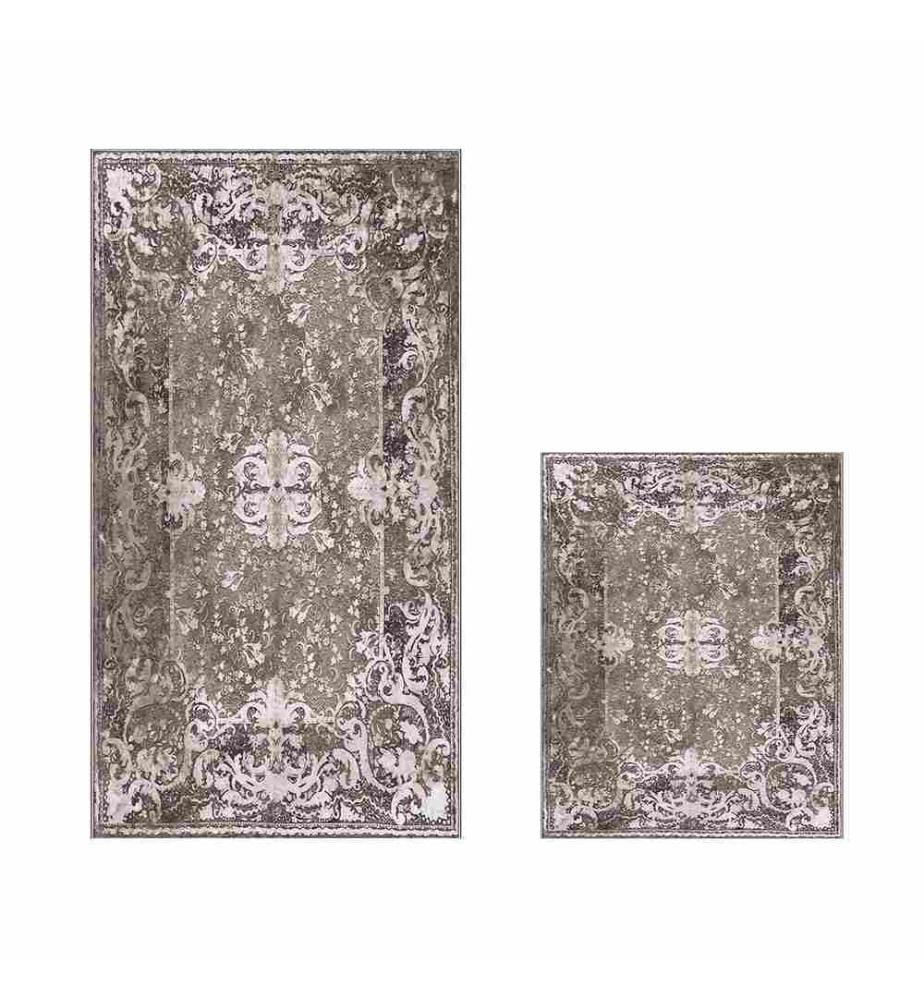 Bathmat Set, 2 Pieces, Brown, 100% Polyester, Non-Slip Underside