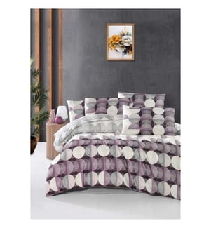 Steppdeckenbezug für Königsklasse, weiss, lila, grau, 65% Baumwolle - 35% Polyester