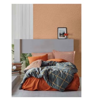 Ranforce King Quilt Cover Set, Zimt, Dunkelblau, 100% Baumwolle Ranforce