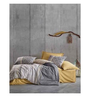 Ranforce King Quilt Cover Set, Grau, Senf, Weiss, 100% Baumwolle Ranforce