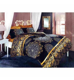 Super King Steppdeckenbezug Set, Schwarz, Gelb, Beige, Braun, 50% Baumwolle - 50% Polyester