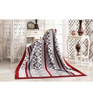 Couverture TV, blanc, rouge, noir, 60% coton - 30% acrylique - 10% polyester