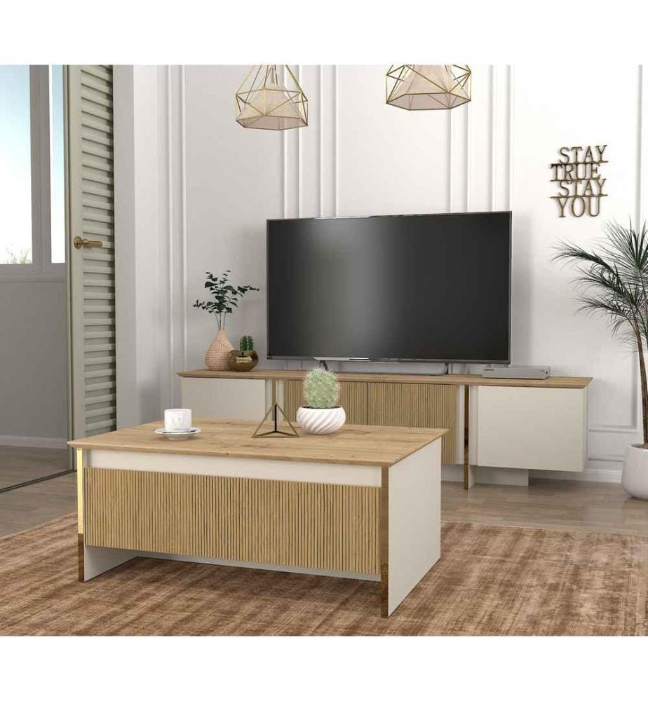 Couchtisch, Sand, Gold, Nussbaum, Melaminbeschichtete Spanplatte