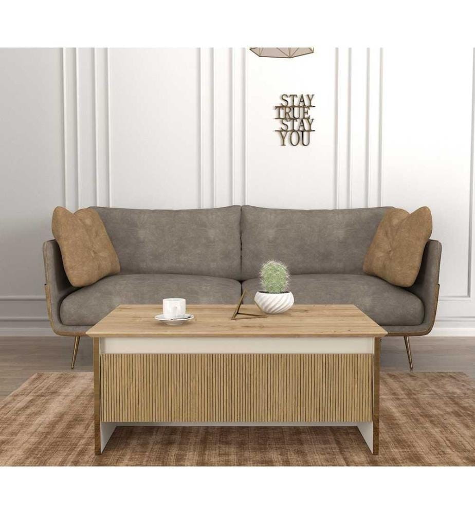 Couchtisch, Sand, Gold, Nussbaum, Melaminbeschichtete Spanplatte