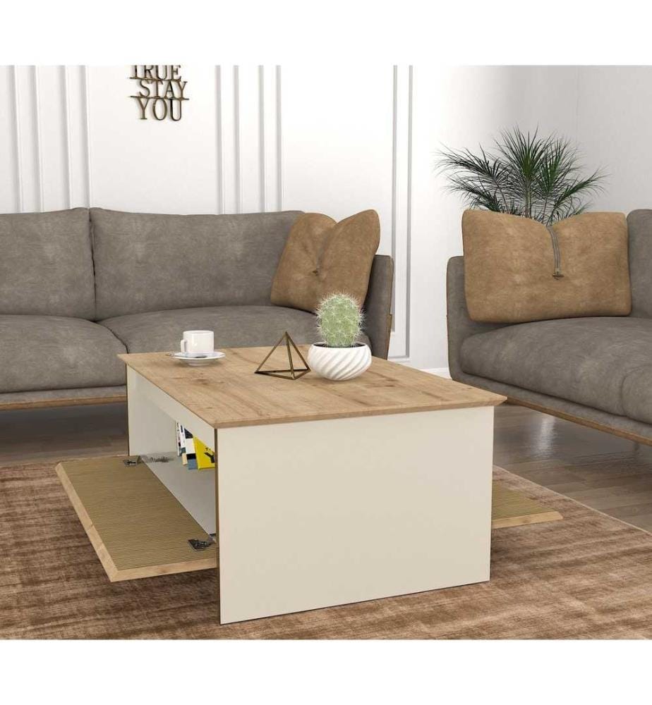 Couchtisch, Sand, Gold, Nussbaum, Melaminbeschichtete Spanplatte