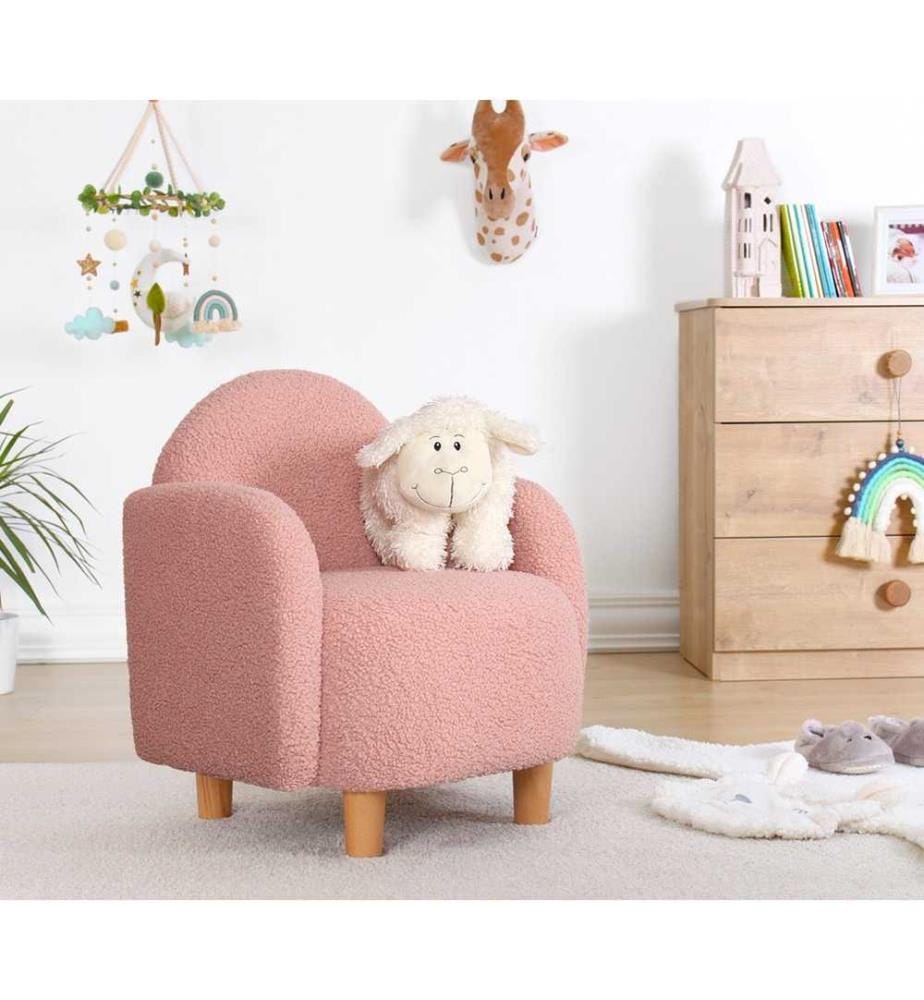 Chaise Wing pour enfant, rose, fausse fourrure