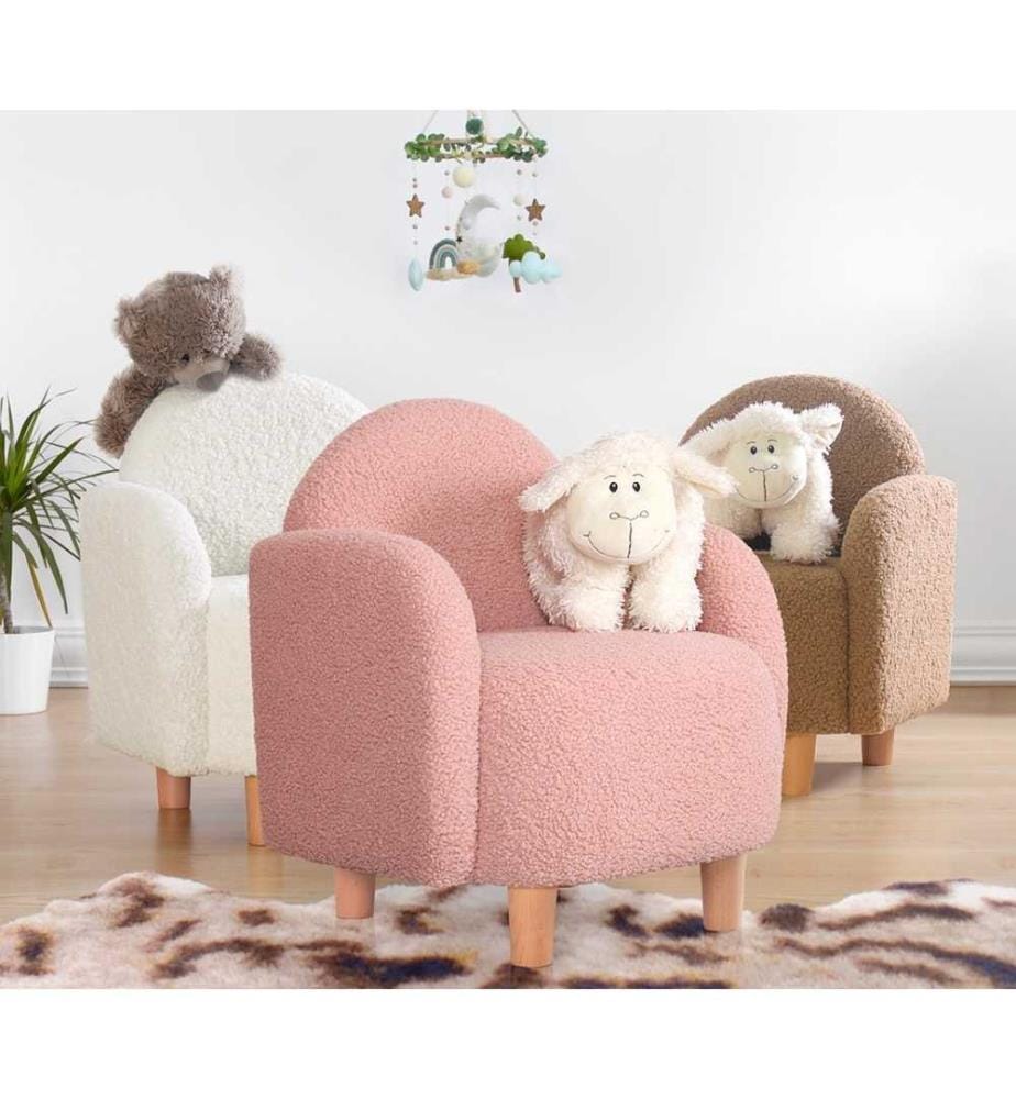 Chaise Wing pour enfant, rose, fausse fourrure