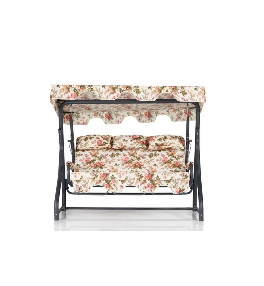 Chaise balançoire triple de jardin, multicolore, structure en métal, tissu polyester