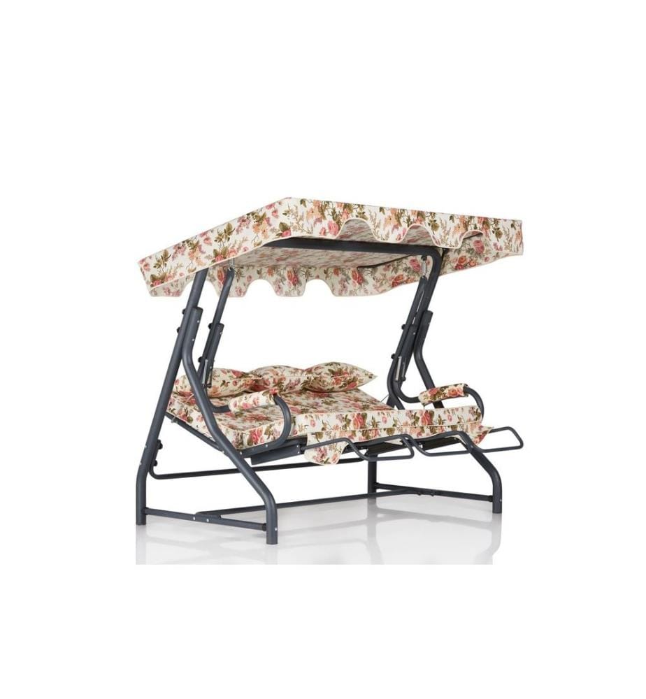 Chaise balançoire triple de jardin, multicolore, structure en métal, tissu polyester