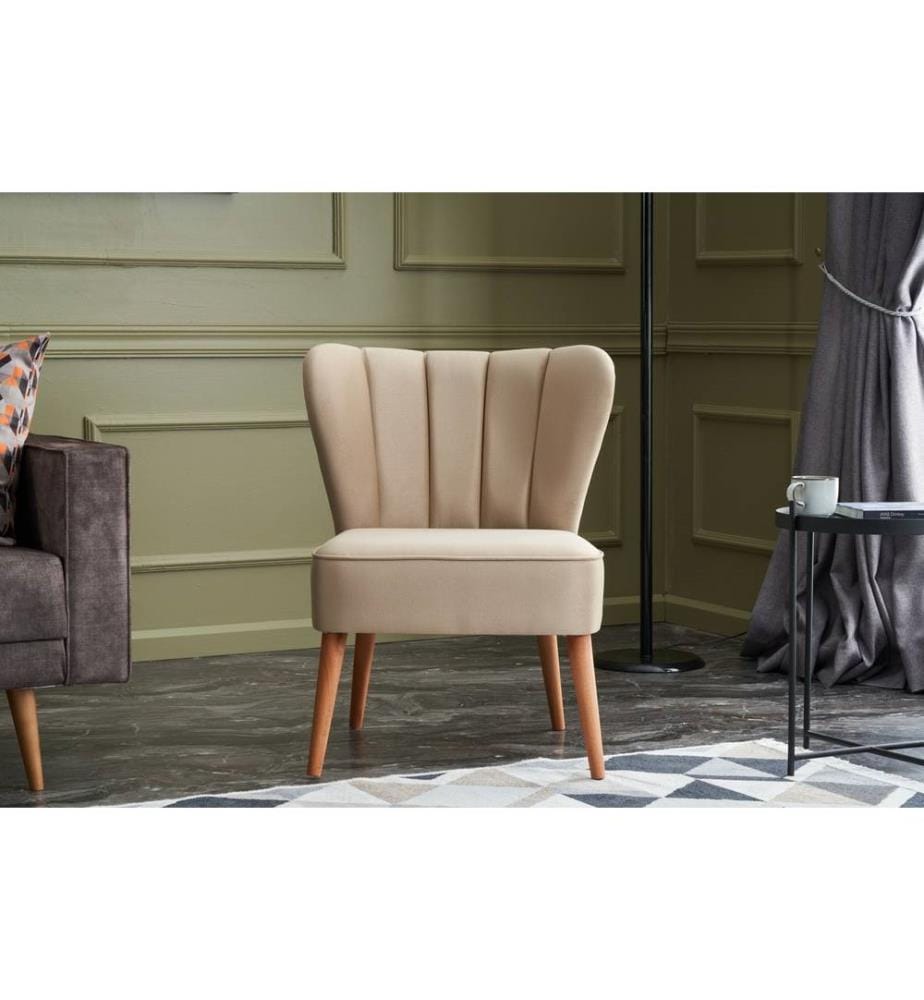 Wing Chair, crème, châssis en hêtre, tissu en polyuréthane, acrylique et polyester