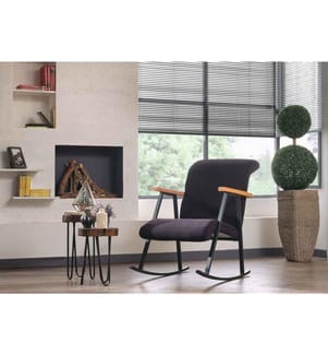 Fauteuil à bascule, noir, structure en métal, tissu en tricot de polyester doublé de coton.
