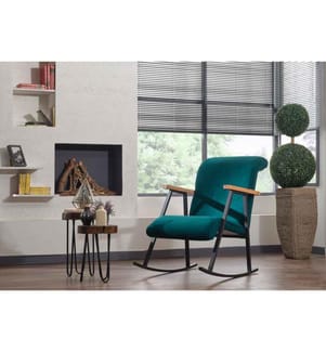 Rocking Chair, Petrol Blue, Structure en métal, Tissu en tricot de polyester doublé de coton Matériau du tissu